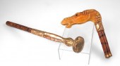 2 WALKING STICK HANDLES: 2 pie