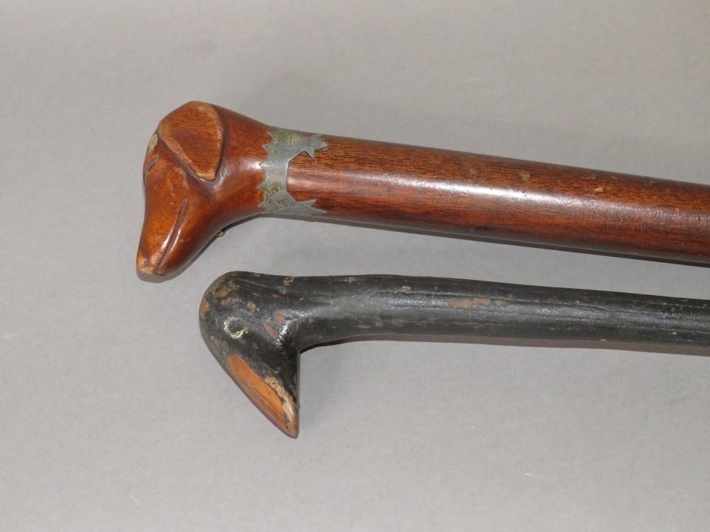 2 WALKING STICKS WITH FIGURAL