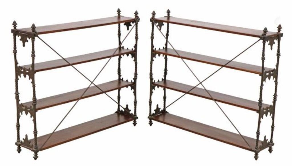 (2) WALL-MOUNTED WOOD & WROUGHT