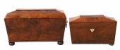 (2) Walnut and Mahogany tea ca