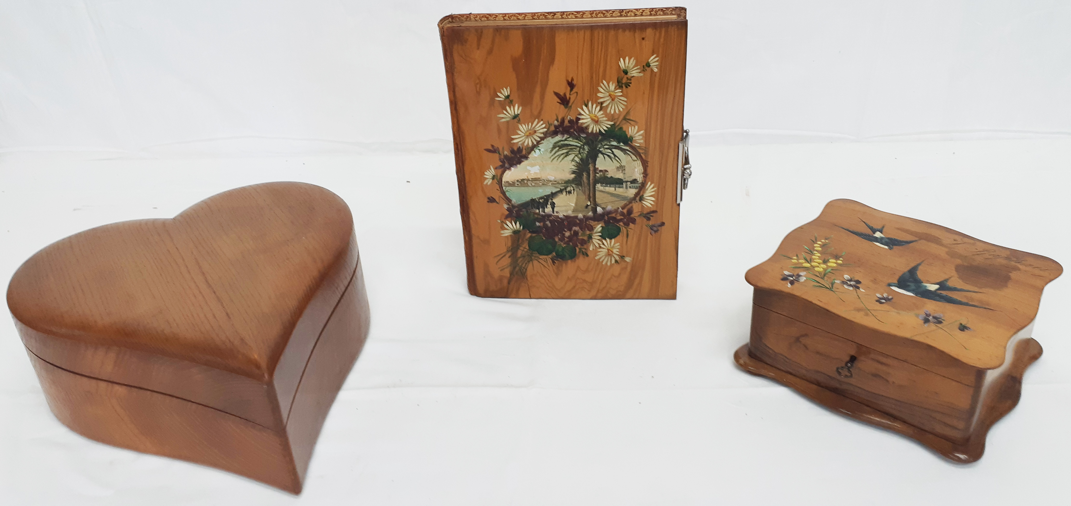 2 WALNUT BOXES & LEATHER BOUND