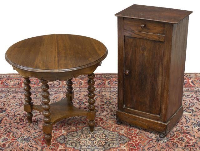 (2) WALNUT SIDE TABLE & FRENCH