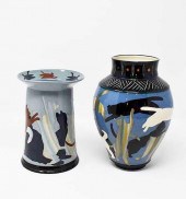 2 WEST COTE BELL POTTERY VASES