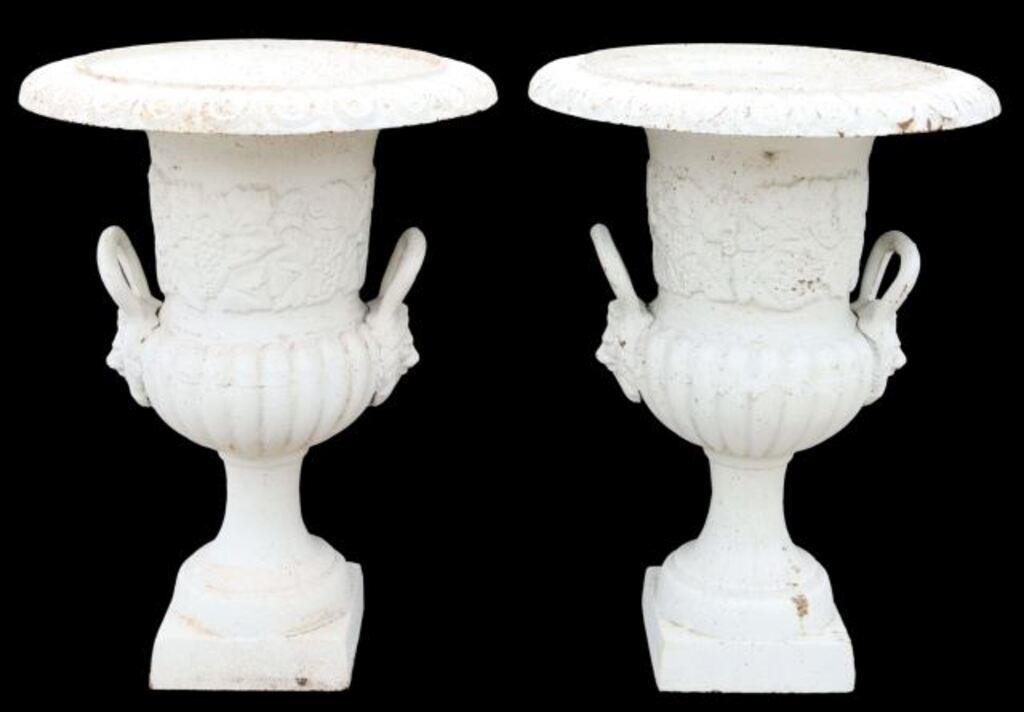 (2) WHITE CAST IRON CAMPANA LION