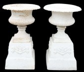 (2) WHITE CAST IRON GARDEN URN