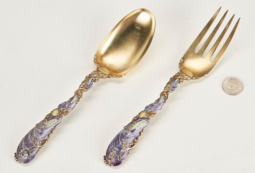 2 WHITING SHELL ENAMELED GILT