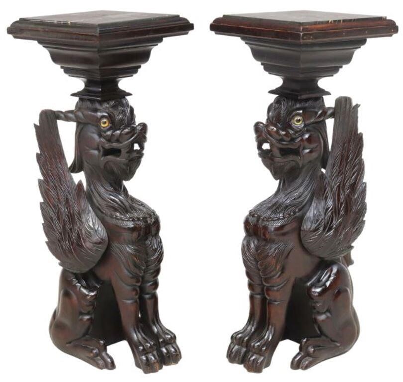 (2) WINGED GRIFFIN MARBLE-TOP