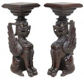 (2) WINGED GRIFFIN MARBLE-TOP