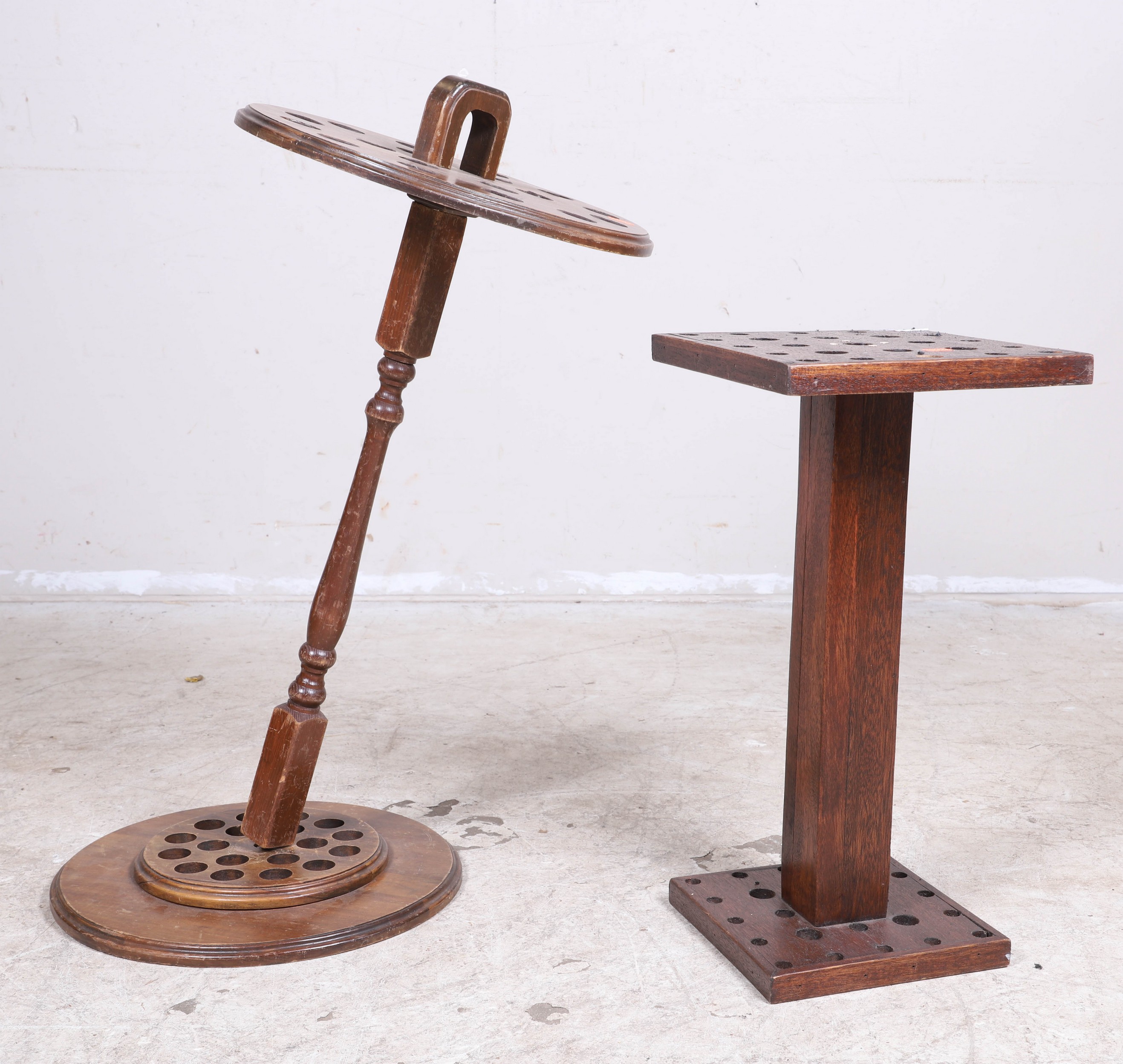 (2) Wood cane holders, one with