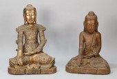 2 WOOD CARVED SEATED BUDDHASGi