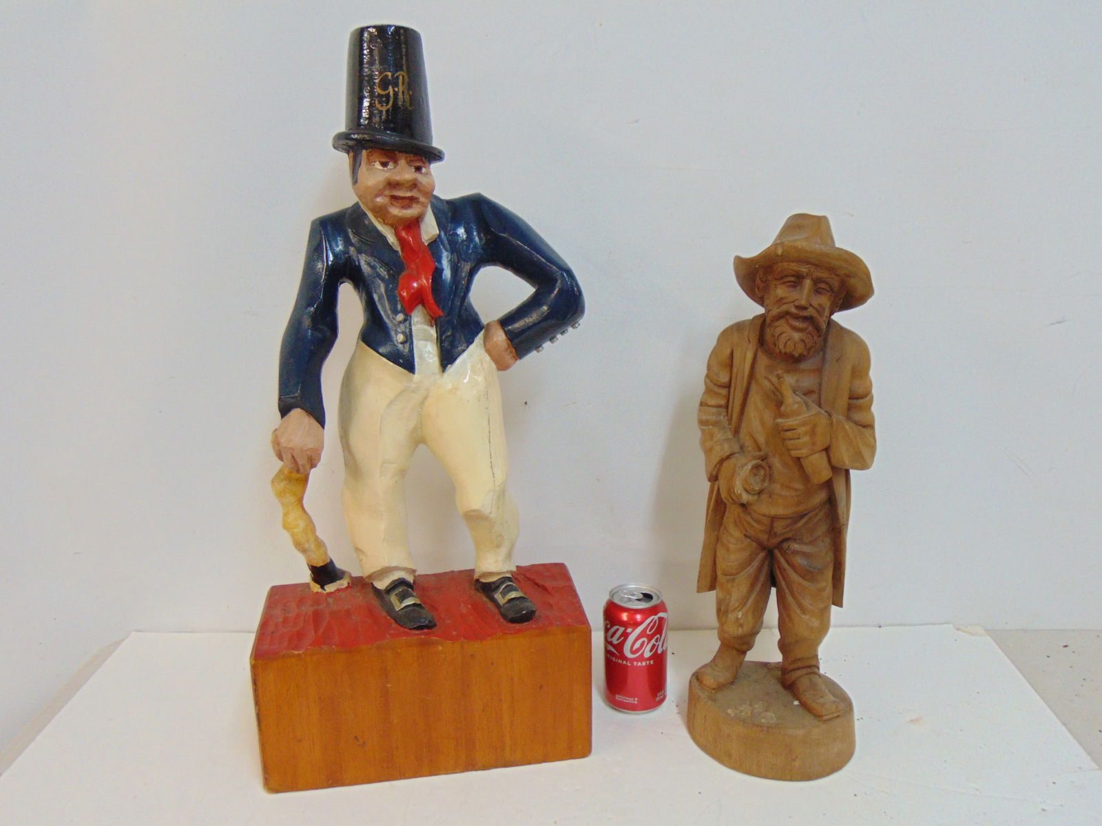 2 WOOD CARVINGS, ONE PAINTED,