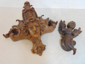 2 WOOD CARVINGS, WINGED ANGEL