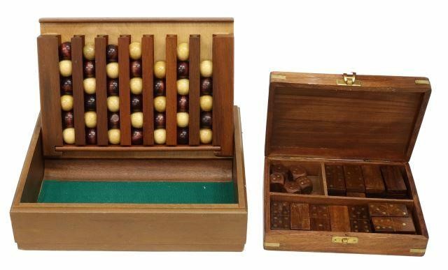 (2) WOOD GAME BOXES DOMINOES,