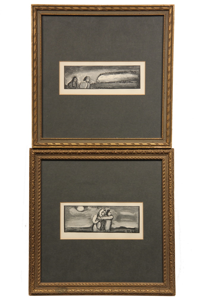 (2) WOODCUT PRINTS - Couples in