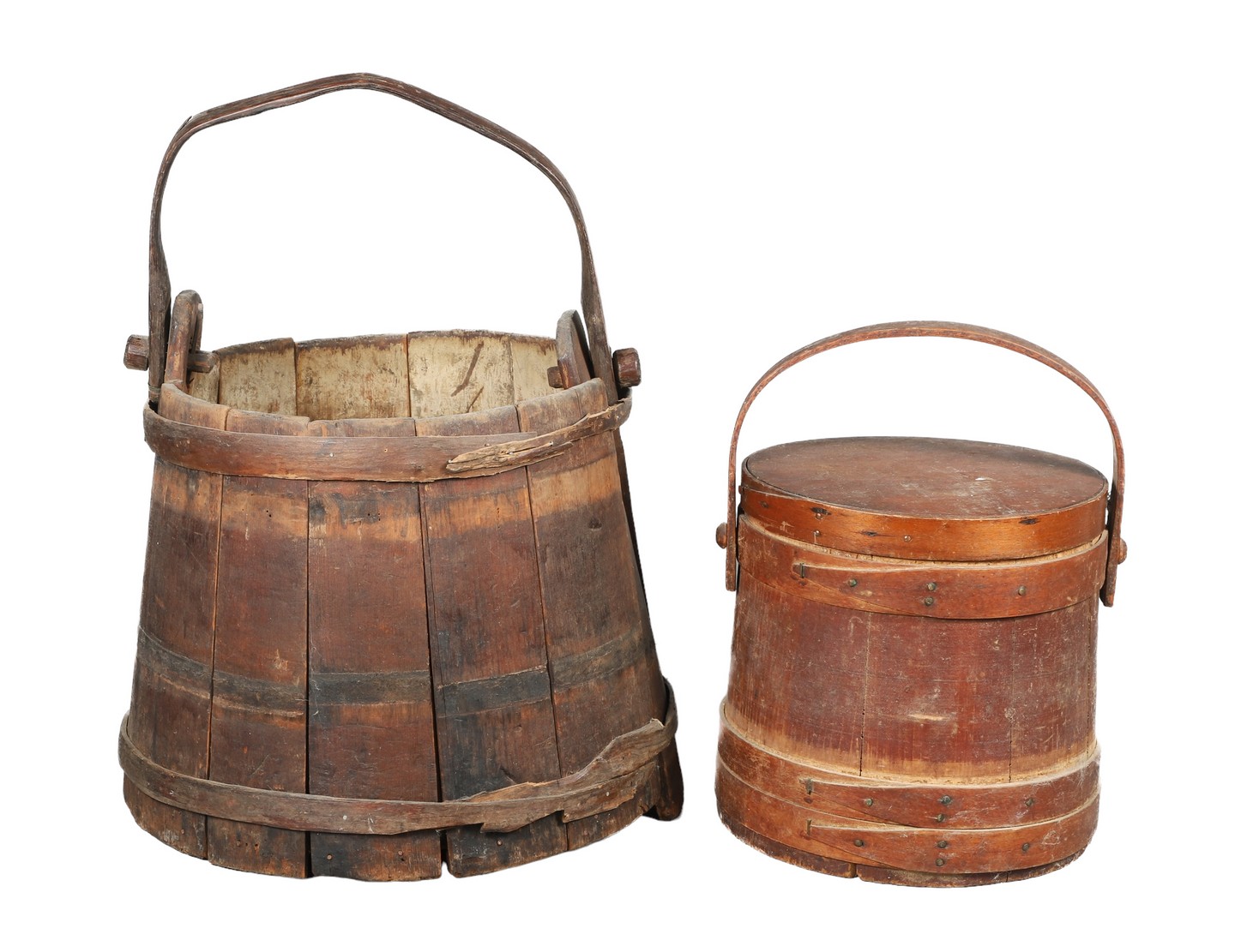 (2) Wooden buckets, c/o covered