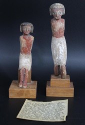 (2) WOODEN OARSMAN TOMB FIGURE