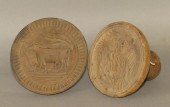 2 WOODEN ROUND BUTTER PRINTS: