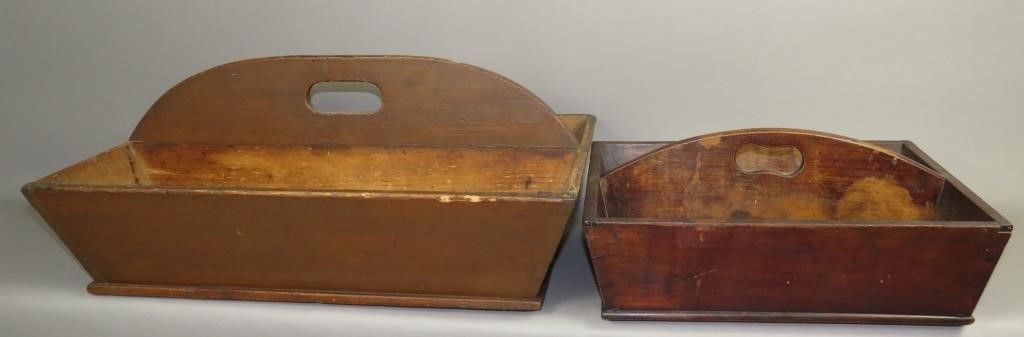 2 WOODEN UTENSIL/TOOL TRAYSca. 19th