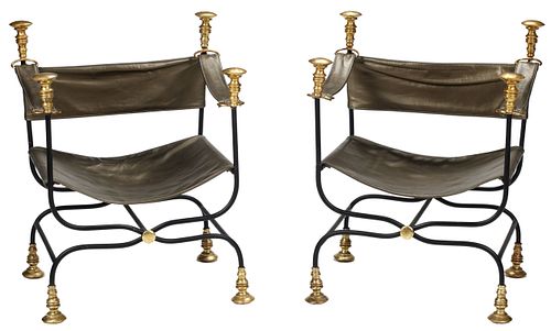 (2) WROUGHT IRON &AMP; LEATHER