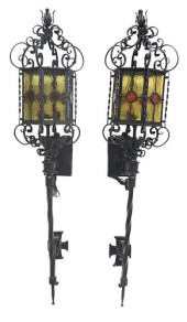 (2) WROUGHT IRON &AMP; STAINED