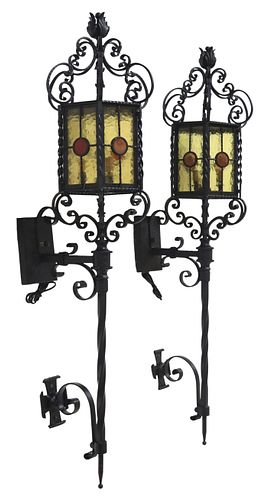(2) WROUGHT IRON &AMP; STAINED