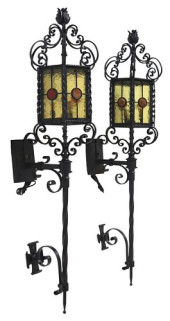 (2) WROUGHT IRON &AMP; STAINED