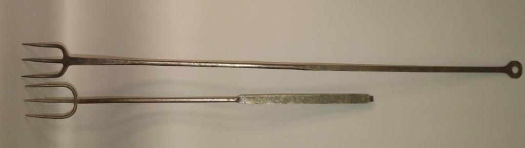 2 WROUGHT IRON BUTCHER'S FORKSca.