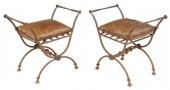 (2) WROUGHT IRON CURULE BENCHE