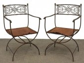 (2) WROUGHT IRON LEATHER-SEAT