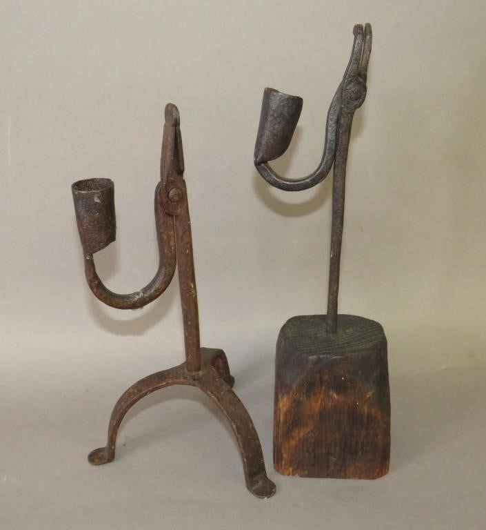 2 WROUGHT IRON RUSH LAMPSca.