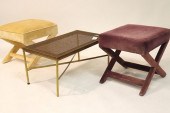 2 "X" FORM UPHOLSTERED STOOLS;