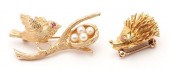 2 YELLOW GOLD & GEMSTONE BIRD