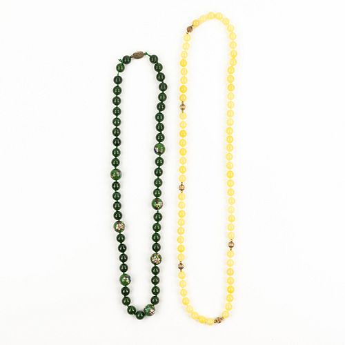 (2) YELLOW JADE AND GREEN GLASS