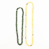 (2) YELLOW JADE AND GREEN GLAS