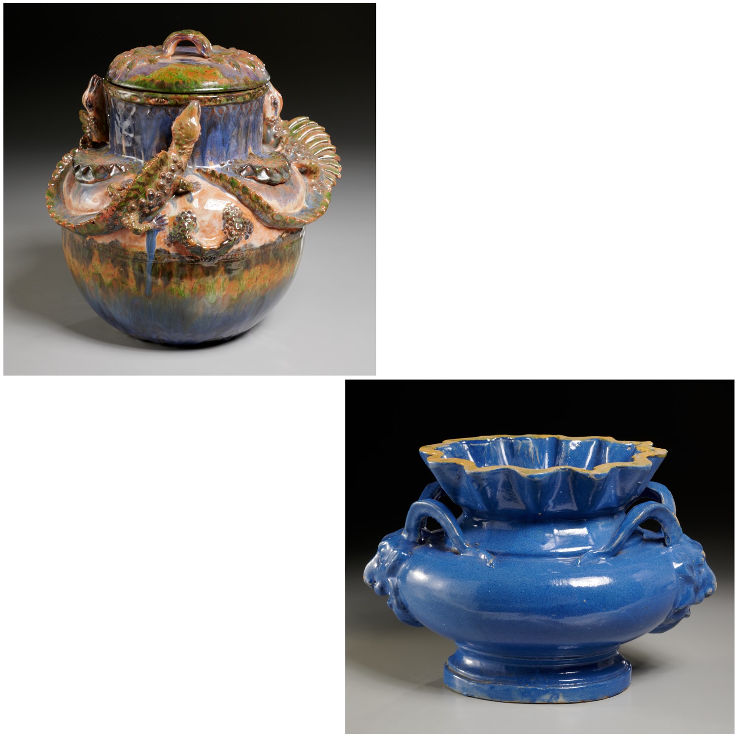 (2) ZOOMORPHIC GLAZED EARTHENWARE
