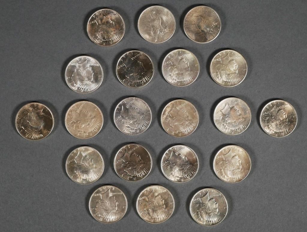 (20) 1924 US PEACE SILVER DOLLARS