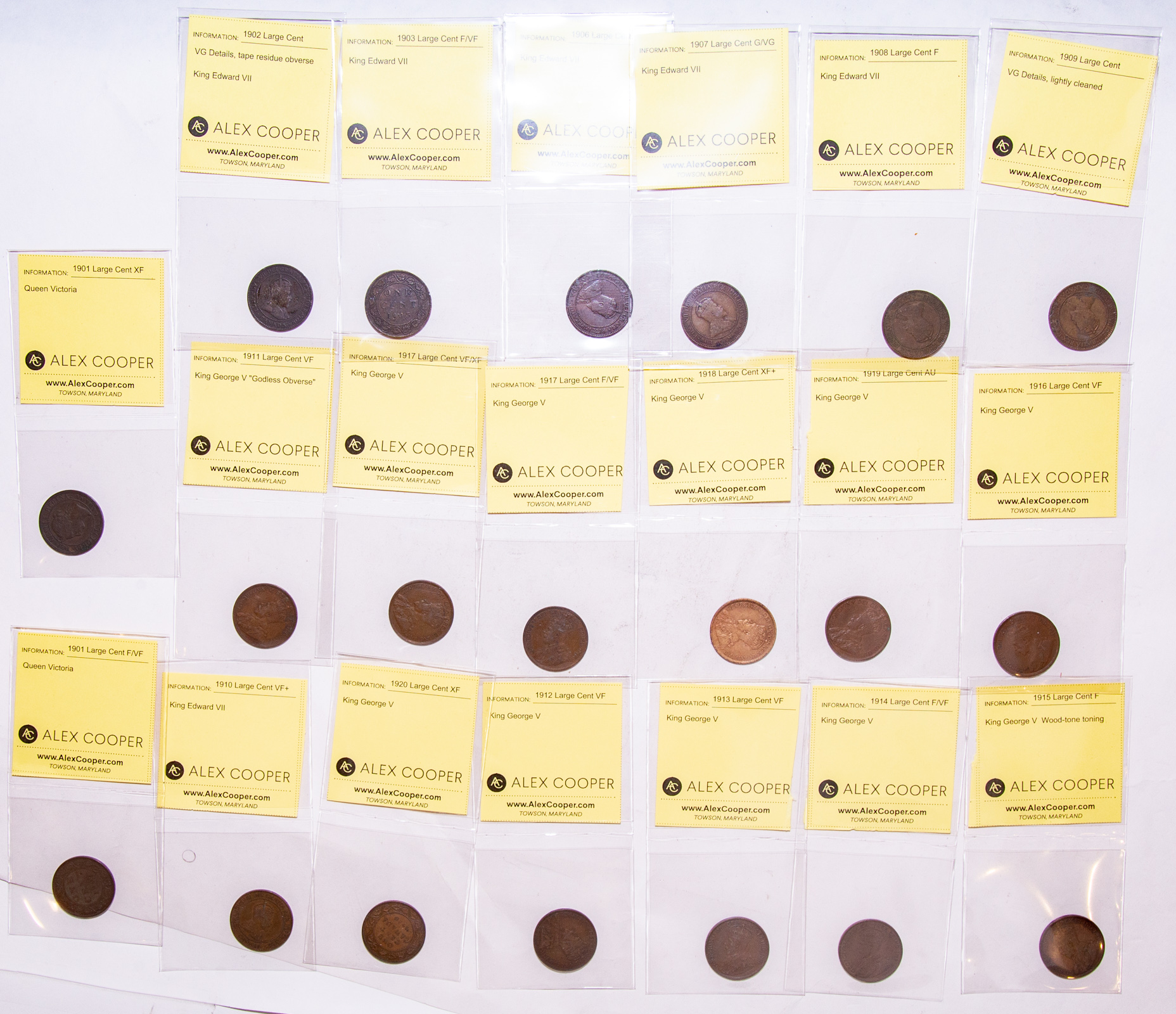 20 CANADIAN LARGE CENTS 1901-1920