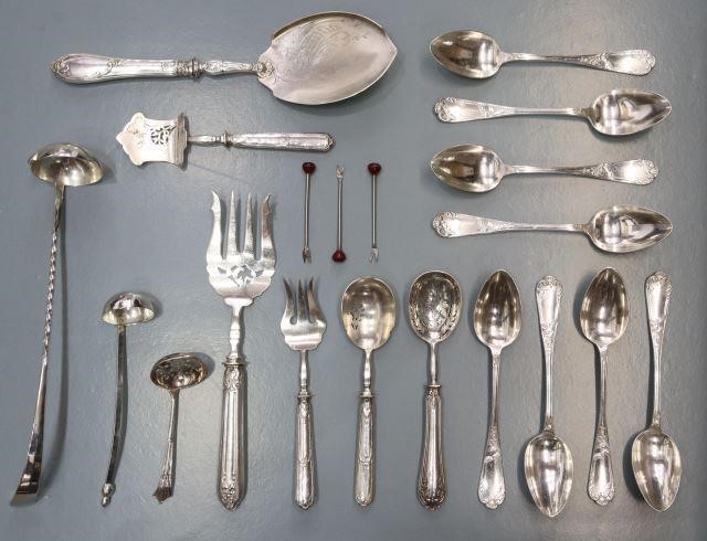 20) FRENCH STERLING, SILVER PLATE &