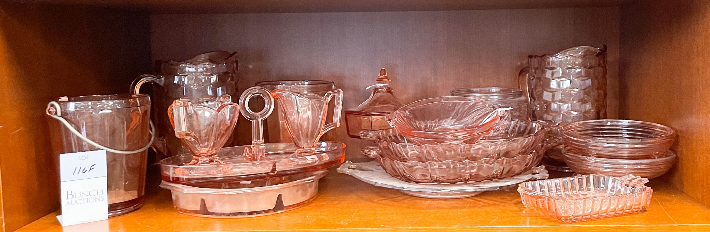 (20) Pink glass serving pieces,