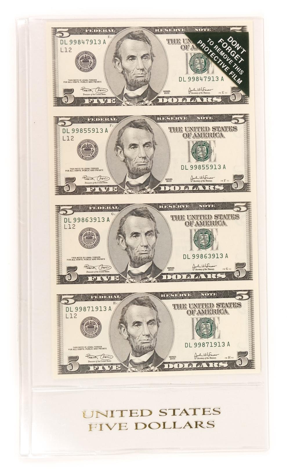 2003 USA UNCUT $5 SHEET2003 uncut