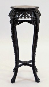 20C CHINESE CARVED WOOD & MARB