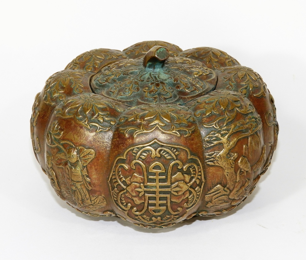 20C. CHINESE GILT BRONZE PUMPKIN