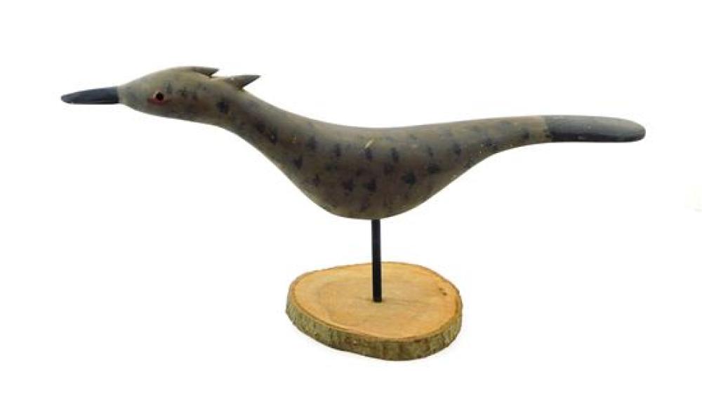 20TH C. BIRD DECOY, BROWN WITH