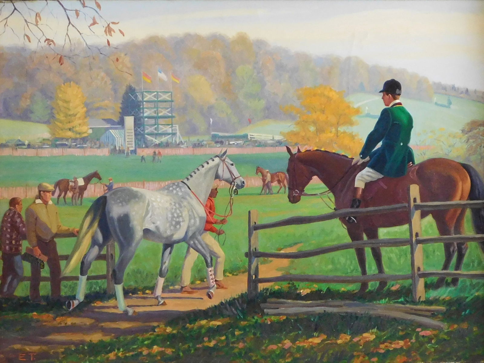 20TH C. EQUESTRIAN SCENE, OIL ON