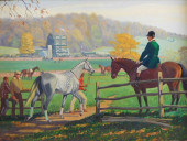 20TH C. EQUESTRIAN SCENE, OIL