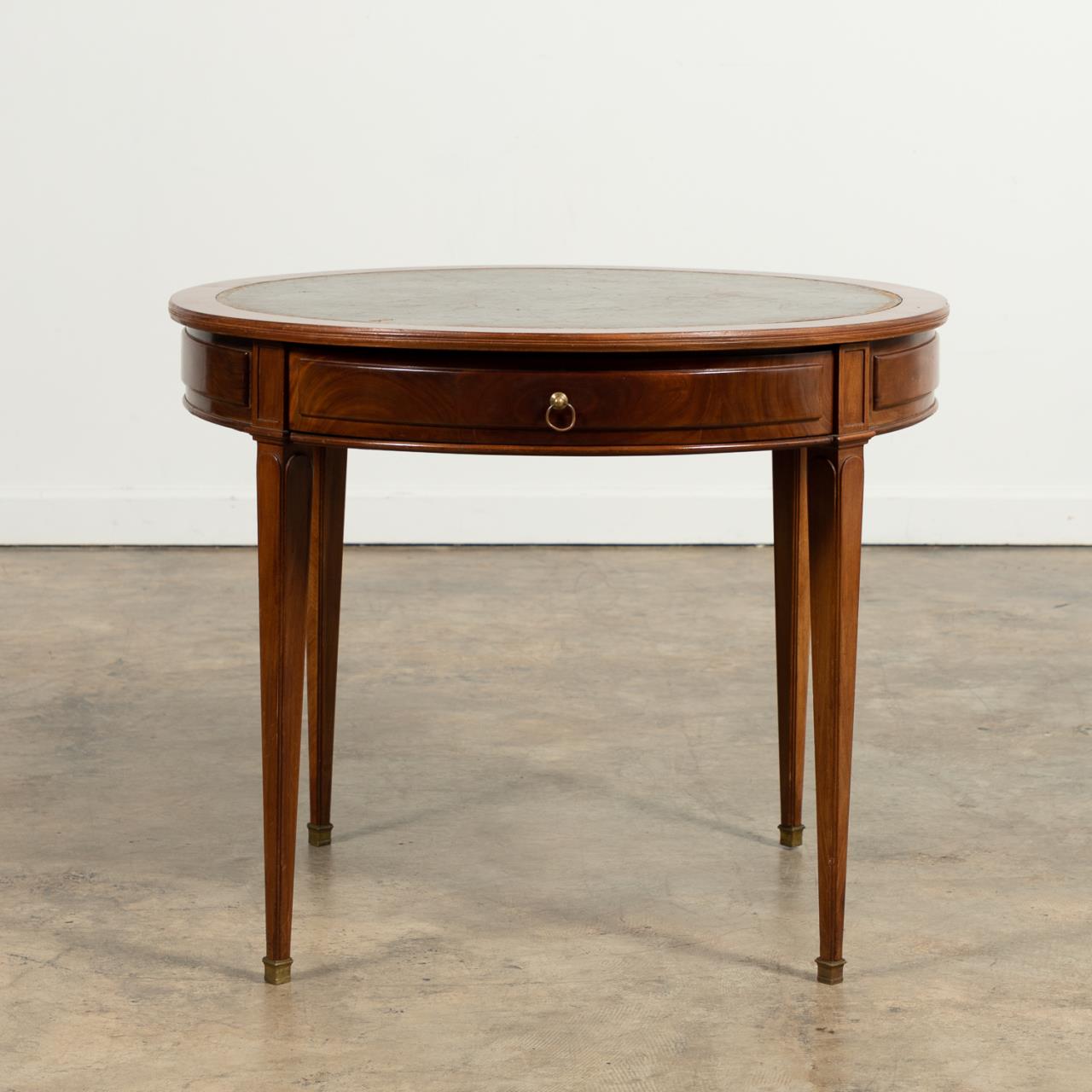 20TH C. FRENCH ROUND LEATHER TOP