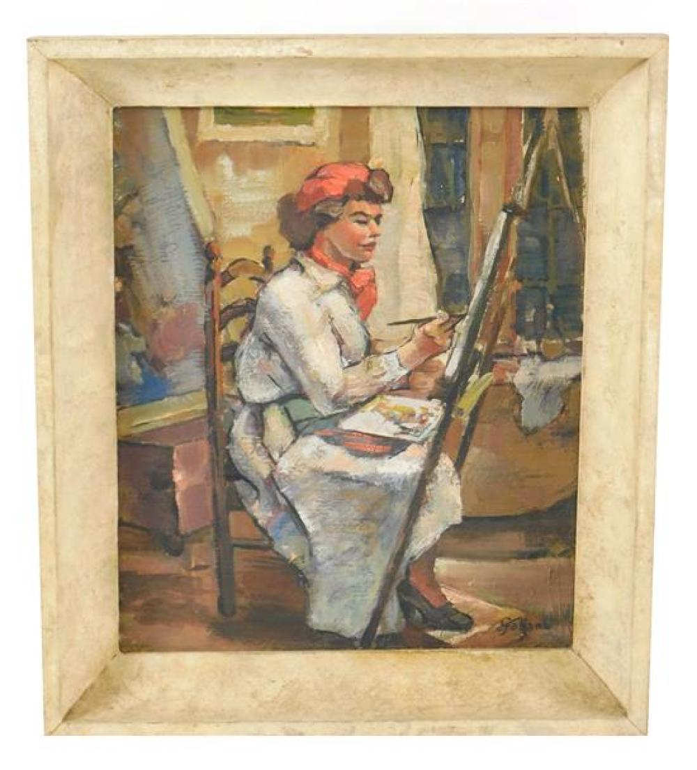 20TH C. OIL ON BOARD, DEPICTS WOMAN
