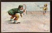 20th C. oil on canvas, two clo
