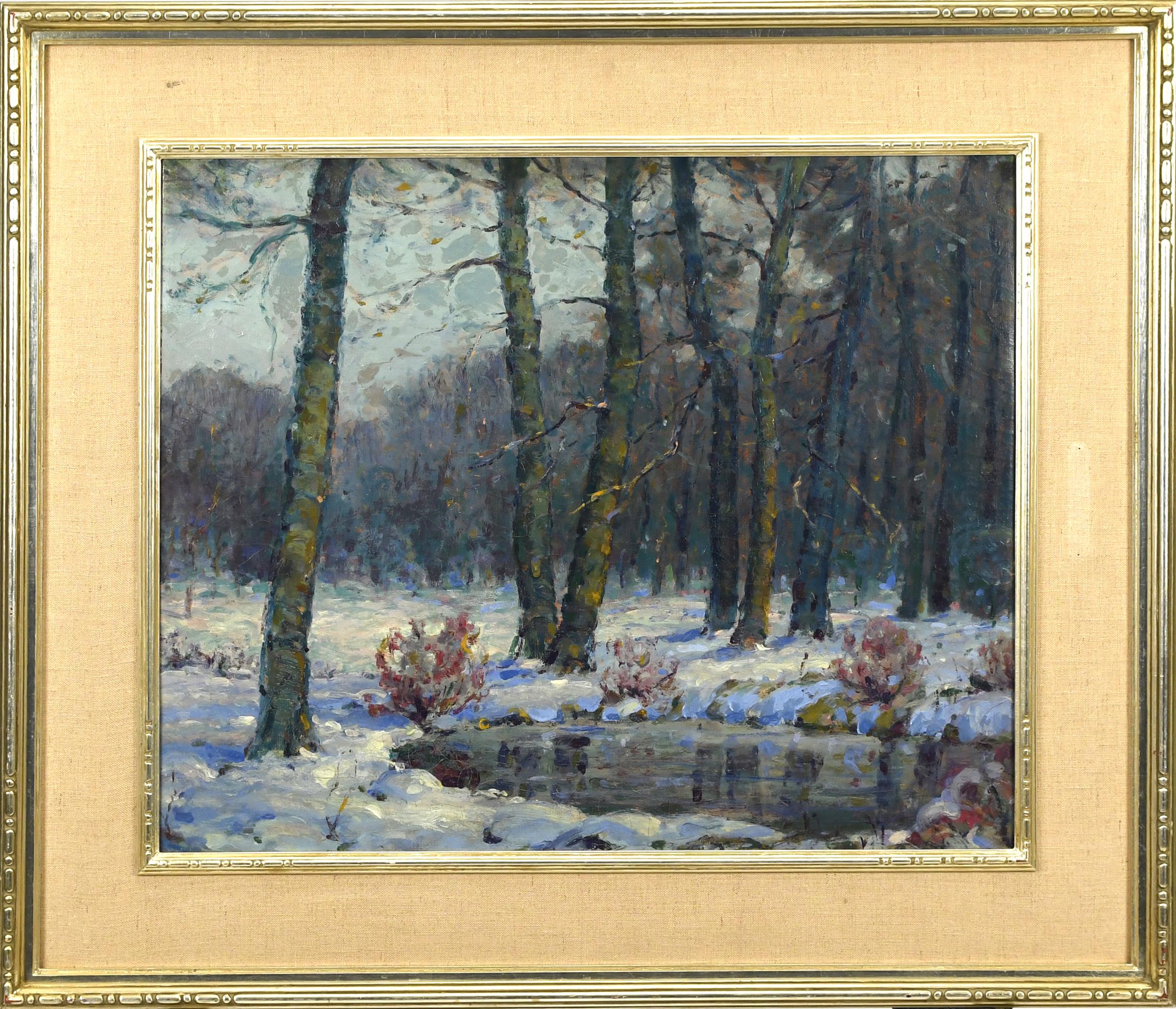 20TH C. OIL, WINTER LANDSCAPE,