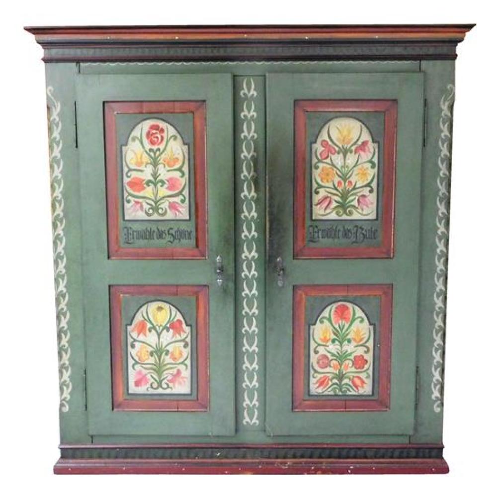 20TH C. PAINTED SCHRANK, PROJECTING